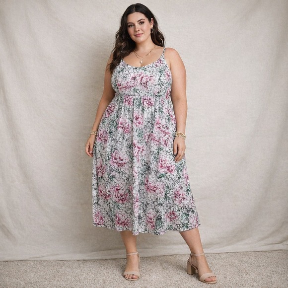 torrid Dresses & Skirts - Torrid Plus Sz 2X Floral Print Midi Dress Spaghetti Strap Boho Cottagecore